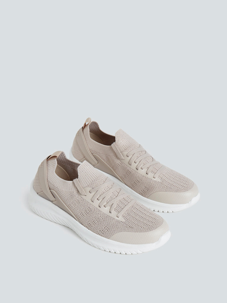 LUNA BLU Light Taupe Knitted Lace-Up Sneakers